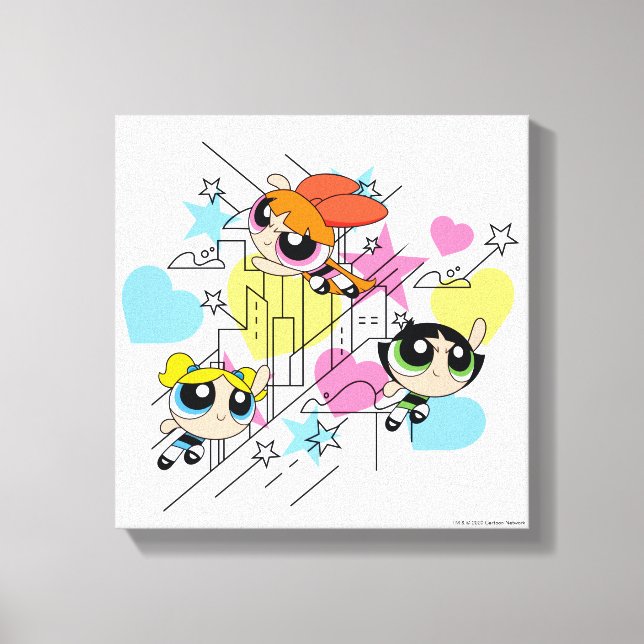 Powerpuff Girls Townsville Pattern Canvas Print (Front)
