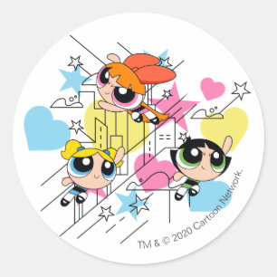 Powerpuff Girls Townsville Pattern Classic Round Sticker