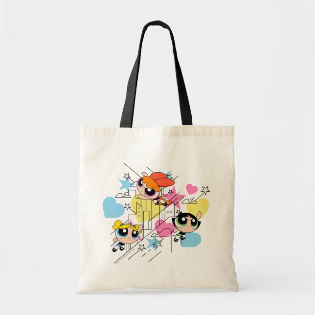 Powerpuff Girls Townsville Pattern Tote Bag (Front)