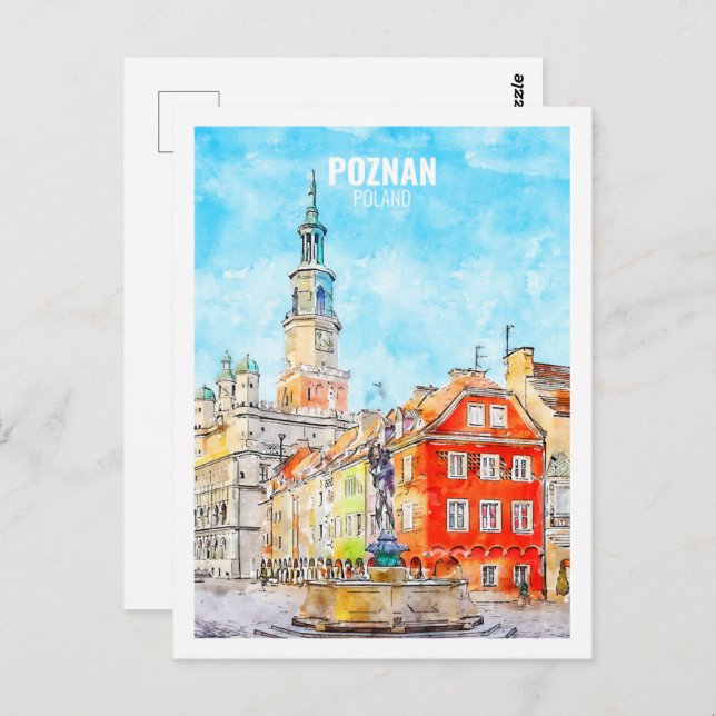 Poznan Poland Famous Travel Watercolor Sketch Postcard (Front/Back)