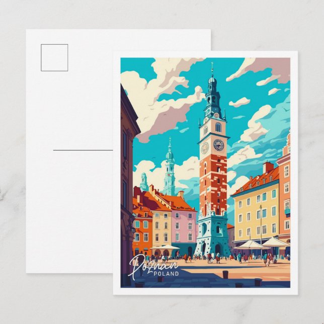 Poznan Poland Travel Vintage illustration Postcard (Front/Back)