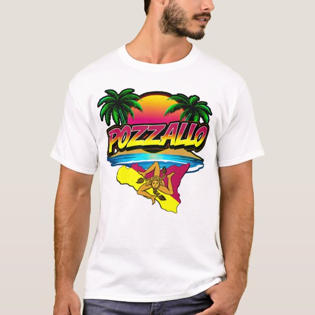 Pozzallo Sicilia Sunset with Palms T-Shirt (Front)