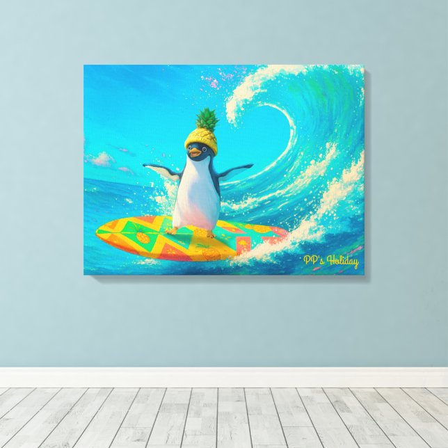 PP the Penguin – Surfing the Wave Canvas Print (Insitu(Wood Floor))