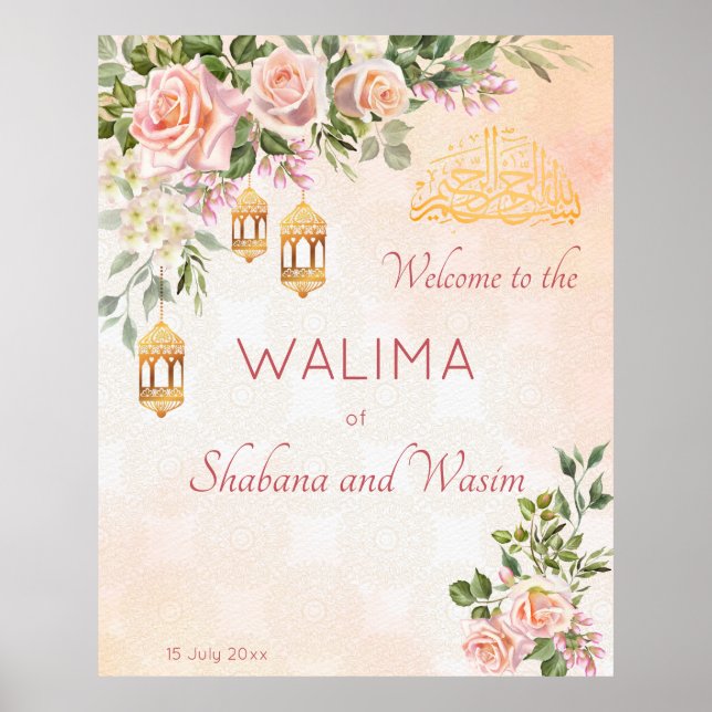 Ppastel cream roses Moroccan lanterns welcome Poster (Front)