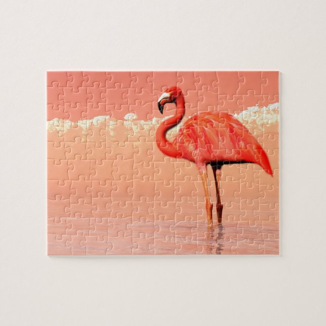 pPink flamingo in the water - 3D render Jigsaw Puzzle (Horizontal)