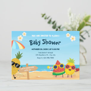 PPlayful summer beach cartoon fruit baby shower Invitation