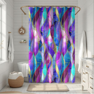 PPurple and Blue Stained Glass Mosaic pattern Shower Curtain