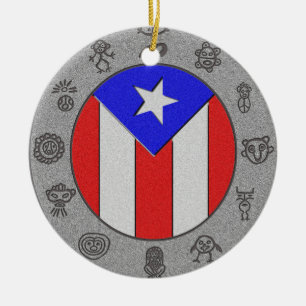 PR Flag & Petroglyphs Ceramic Tree Decoration