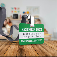 Practical Green White School Restroom Pass