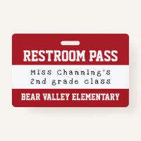 Practical Red White School Restroom Pass