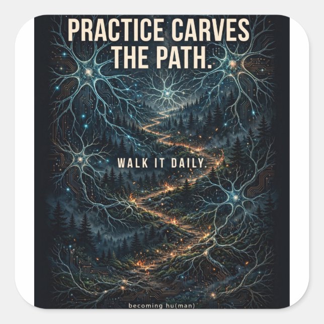 "Practice Carves the Path" Neuroscience Tee Square Sticker (Front)