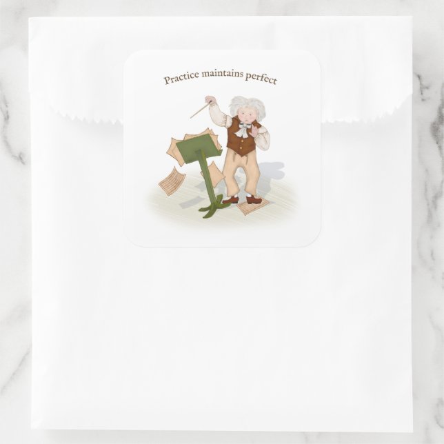 Practice Maintains Perfect Beethoven Conducting Square Sticker (Bag)