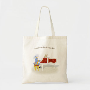 "Practice Maintains Perfect" Mozart Playing Piano Tote Bag
