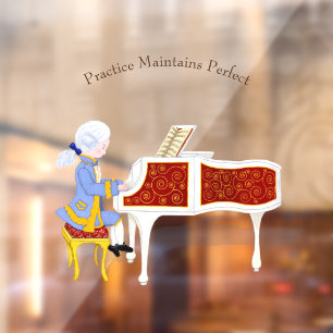 "Practice Maintains Perfect" Mozart Playing Piano Window Cling