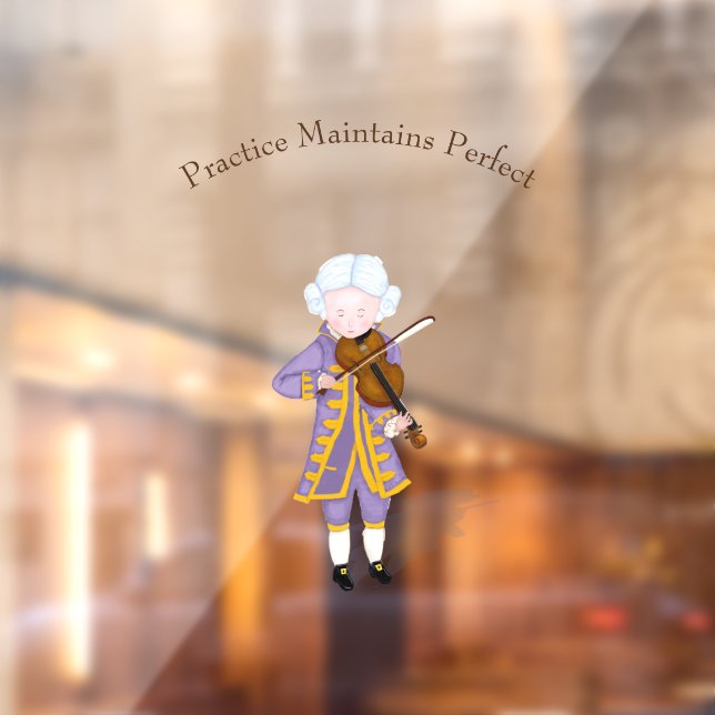 "Practice Maintains Perfect" Mozart Playing Violin Window Cling (Sheet 2)