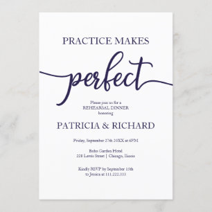 Practice Makes Perfect Blue White Rehearsal Dinner Invitation