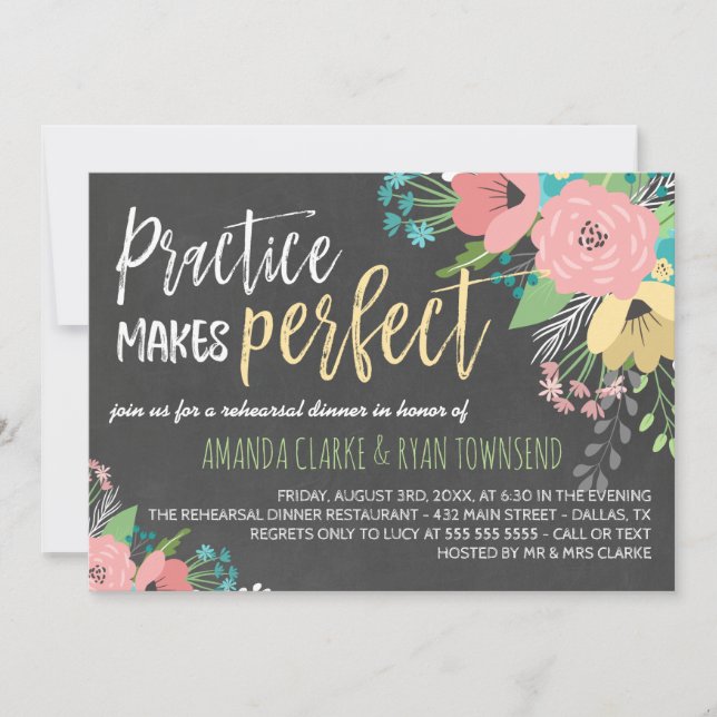 Practice Makes Perfect Chalkboard Rehearsal Dinner Invitation (Front)