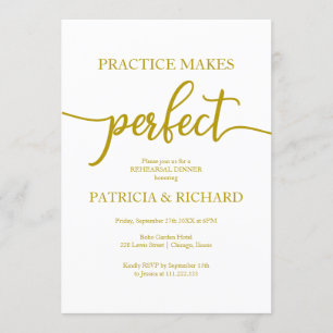 Practice Makes Perfect Gold Rehearsal Dinner Invitation