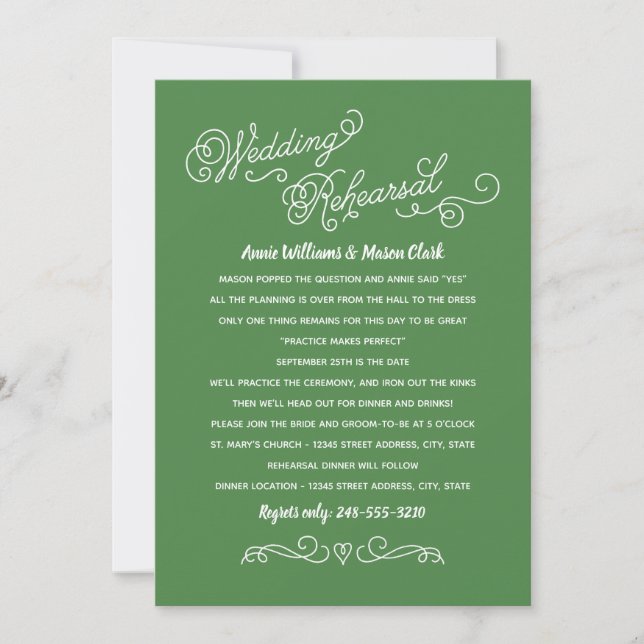 Practice Makes Perfect Green Rehearsal Dinner Invitation (Front)