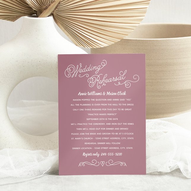 Practice Makes Perfect Mauve Rehearsal Dinner Invitation (Creator Uploaded)