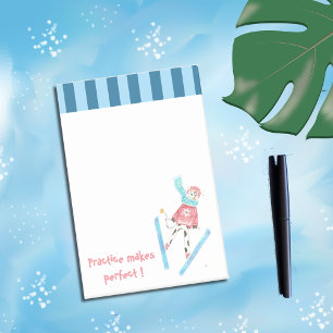 Practice makes perfect ski jumping cartoon cow post-it notes