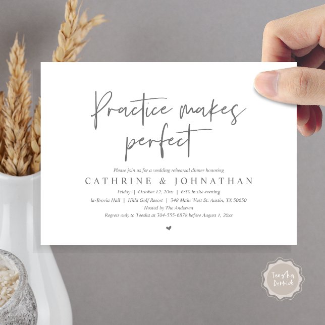 Practice makes perfect, Wedding Rehearsal Dinner Invitation (Practice Makes Perfect, Wedding Rehearsal Dinner Invitation Card, PDF, Modern Casual, Dark Grey)