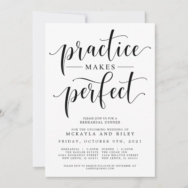 Practice Makes Perfect Wedding Rehearsal Dinner Invitation (Front)