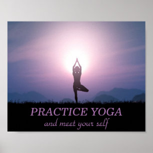 Practice Yoga Motivational Quote Black Purple Poster