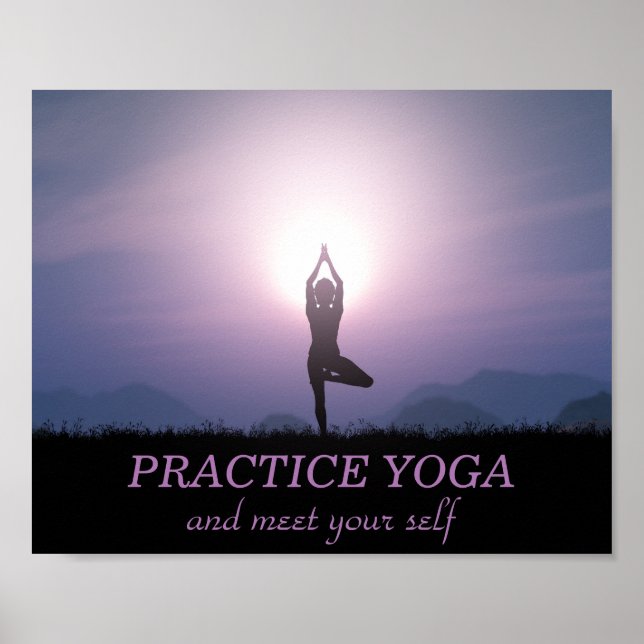 Practice Yoga Motivational Quote Black Purple Poster (Front)