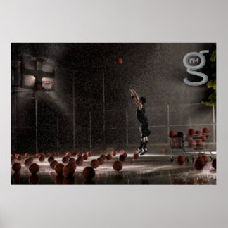 Practicing in the Rain - Basketball Poster