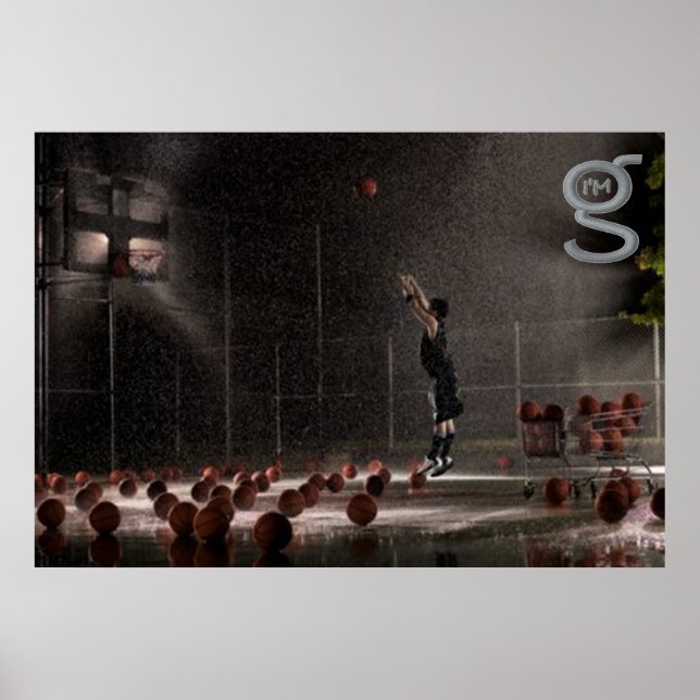 Practicing in the Rain - Basketball Poster (Front)