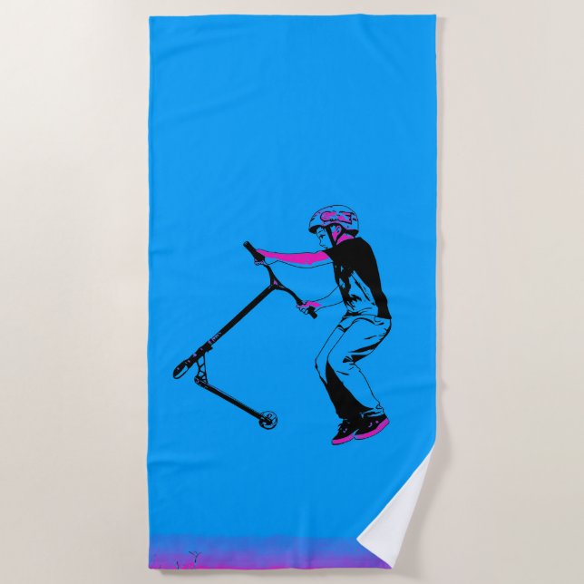 Practicing Scooter Tricks - Scooter Rider Beach Towel (Front)