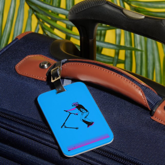 Practicing Scooter Tricks - Scooter Rider Luggage Tag (Front Insitu 1)