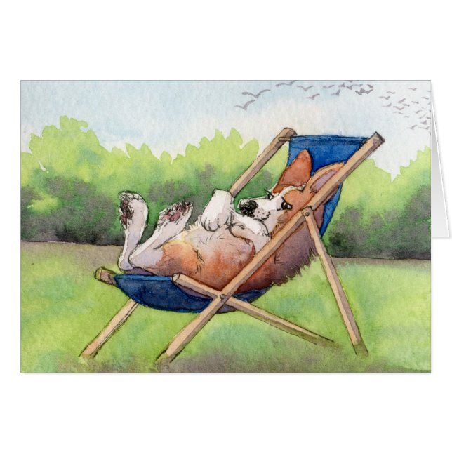 Practising for Summer - Corgi in a Deckchair (Front Horizontal)