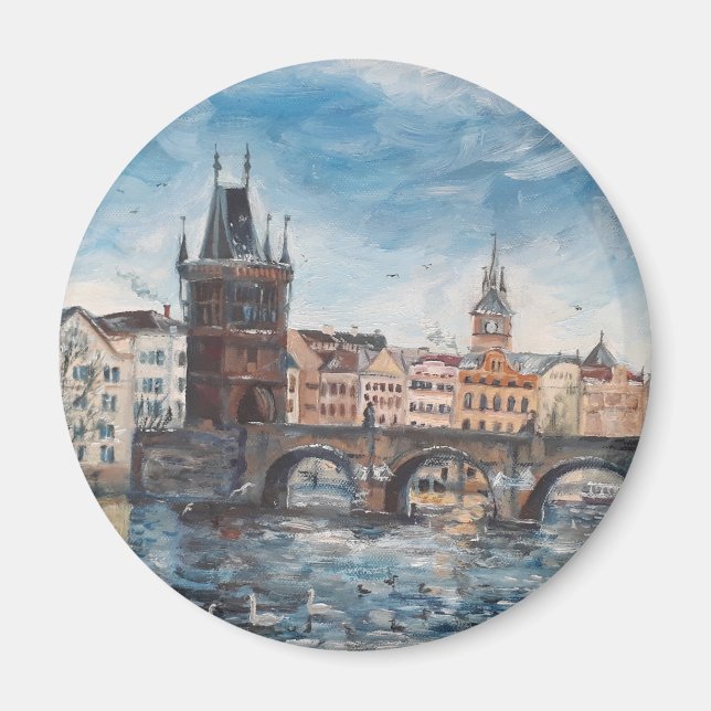 Prag - charles bridge painting magnet (Front)
