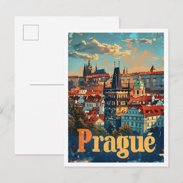 Prague Art Vintage Travel Postcard (Front/Back)