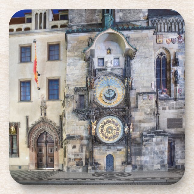 Prague Astronomical Clock Hard Plastic Coaster (Front)