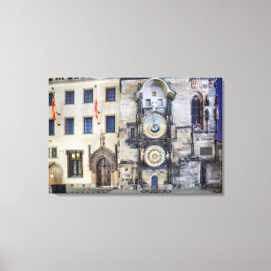 Prague Astronomical Clock Night Canvas