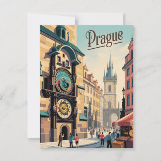 Prague astronomical clock postcard
