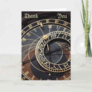 prague astronomical clock thank you note card