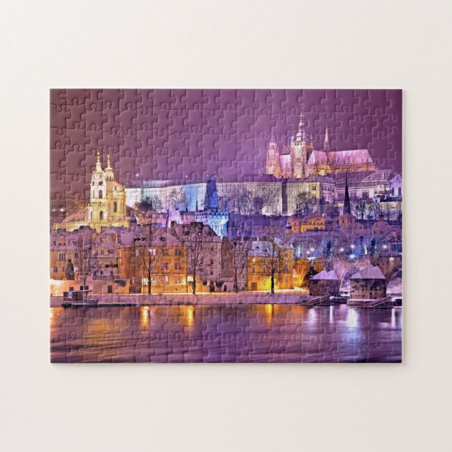 Prague at night river church cityscape 11" x 14" jigsaw puzzle (Horizontal)