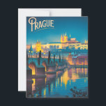 Prague at night vintage postcard<br><div class="desc">Experience the enchanting allure of Prague at night with this vintage-style postcard. Featuring the city's illuminated landmarks,  such as the Charles Bridge and Prague Castle,  the design evokes a magical ambiance under a starlit sky. Perfect for collectors of romantic European travel art and vintage cityscape keepsakes.</div>