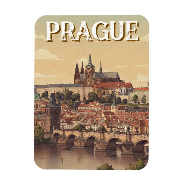 Prague Castle and charles Bridge Travel Magnet (Vertical)