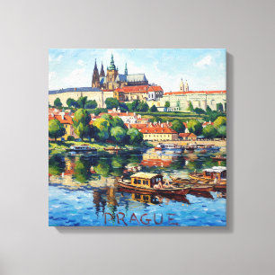 Prague Castle and River Scene Canvas Art