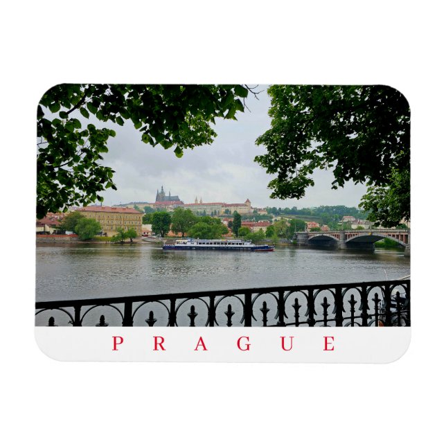 Prague Castle and river view fridge magnet (Horizontal)