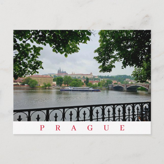 Prague Castle and river view postcard (Front)