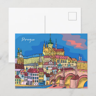 Prague Castle Charles Bridge Czech Travel Postcard