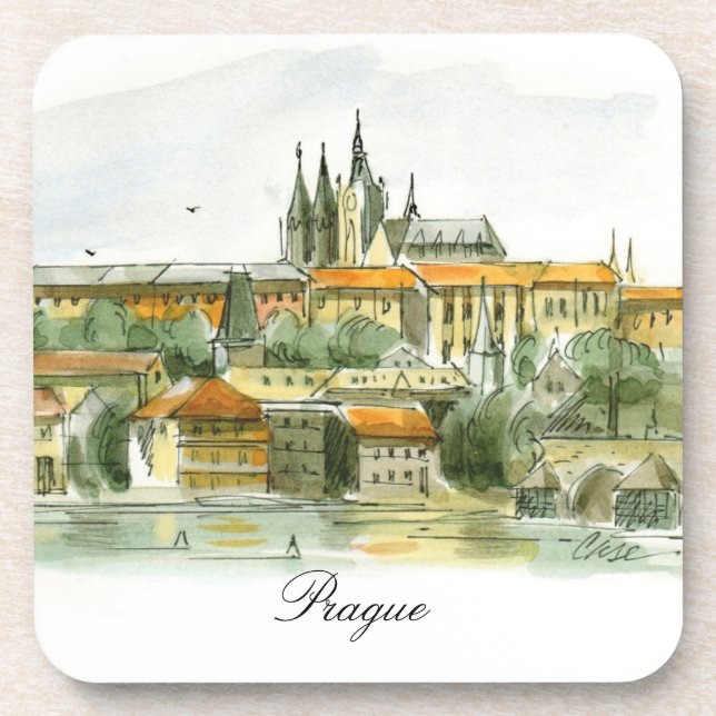 Prague Castle cork coaster set (Front)