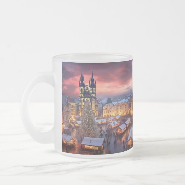 Prague castle frosted glass coffee mug (Left)
