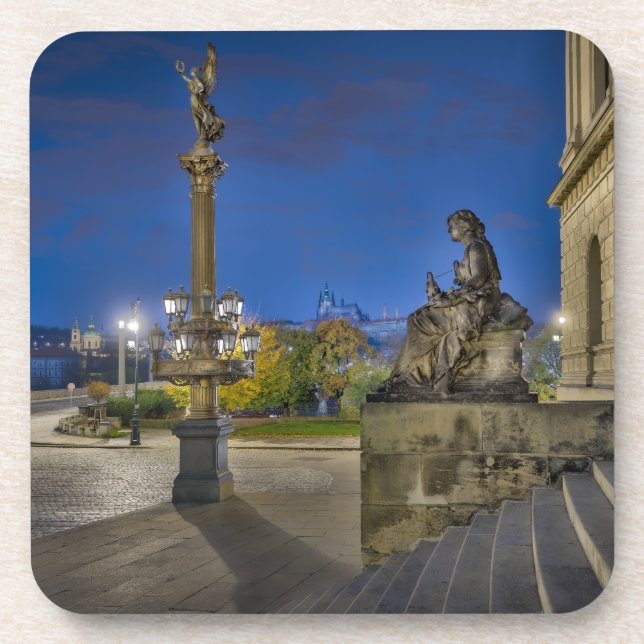 Prague Castle Night Hard Plastic Coaster (Front)